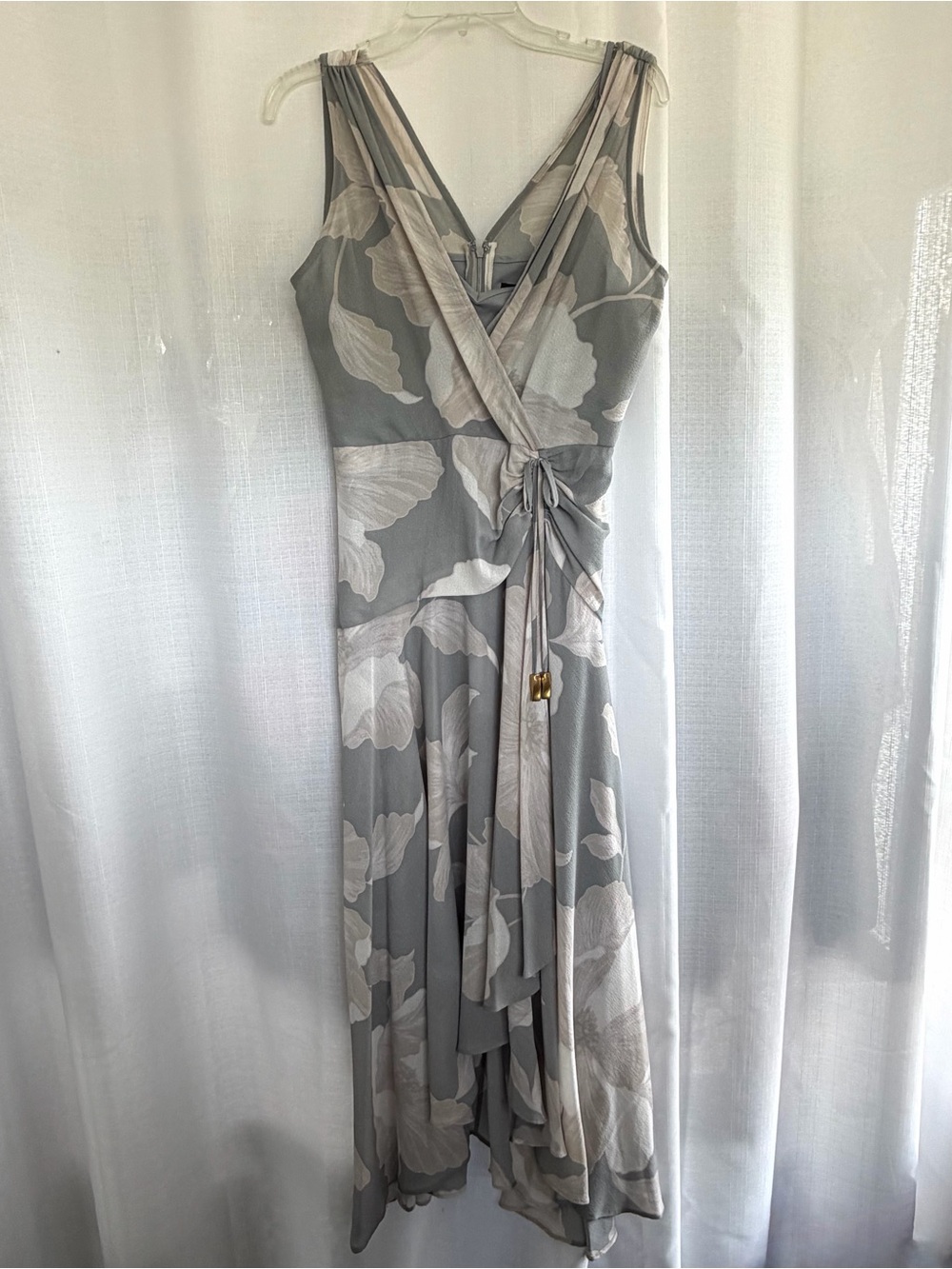 Donna Karan Floral Ruched Maxi Dress Size 8 NWT Grey Floral